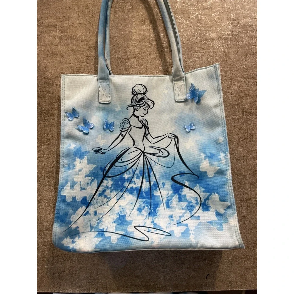 Disney Parks Cinderella Butterfly Watercolor Tote Shoulder Bag Blue